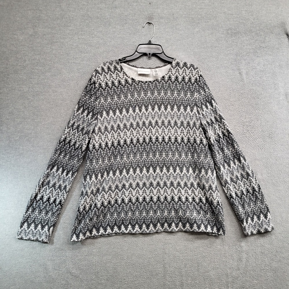 Alfred Dunner Women Sweater XL Gray Geometric Metallic Long Sleeve Pullover